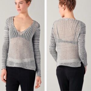 HELMUT LANG S SHEER Scandi Style Luminous Cord Marble V-Neck Sweater Gray Linen